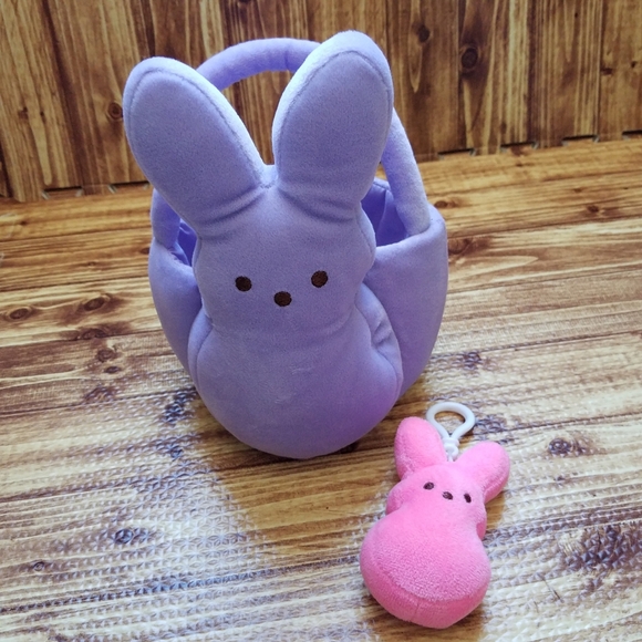 Peeps Small Easter Basket Bag Charm Purse Pal Purple Pink Bunny Set - Picture 1 of 7